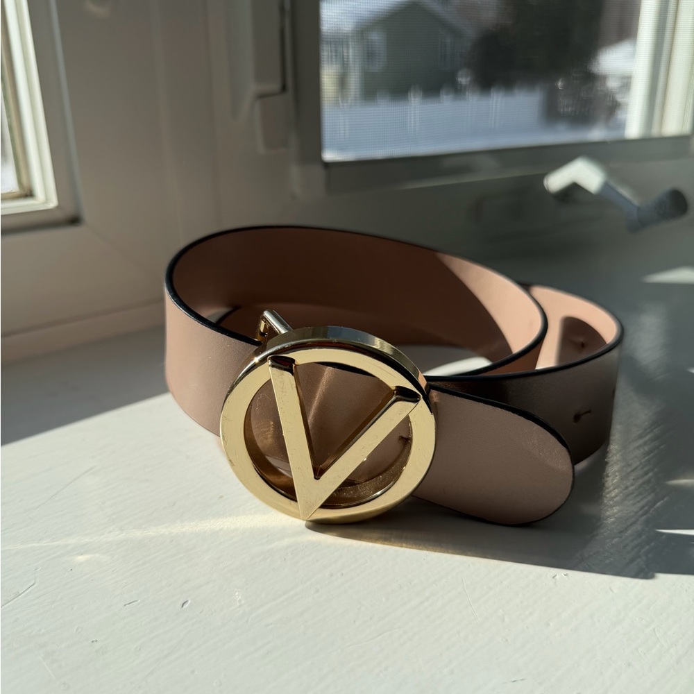 Valentino Tan Belt with Gold Buckle